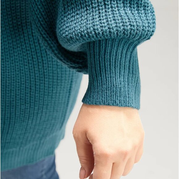 BloomChic Solid Pointelle Knit Lantern Sleeve Cold Shoulder Knit Top - Picture 6 of 6